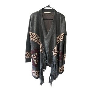 Bluenotes Shawl Aztec Fringe Western Sweater Size S Women